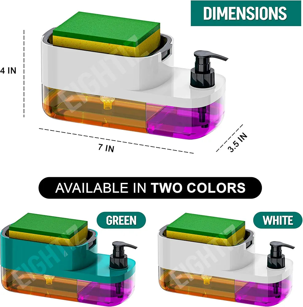 3 In 1 Liquid Soap Dispenser with Sponge Holder | Smart & Mess-Free Cleaning Tool