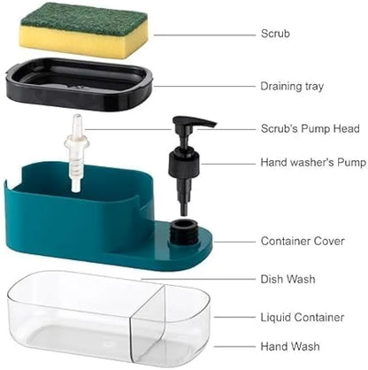 3 In 1 Liquid Soap Dispenser with Sponge Holder | Smart & Mess-Free Cleaning Tool