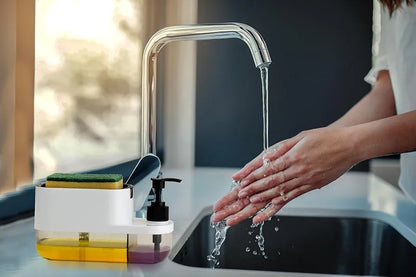 3 In 1 Liquid Soap Dispenser with Sponge Holder | Smart & Mess-Free Cleaning Tool