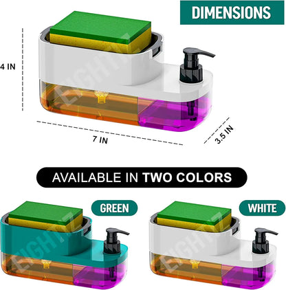 3 In 1 Liquid Soap Dispenser with Sponge Holder | Smart & Mess-Free Cleaning Tool