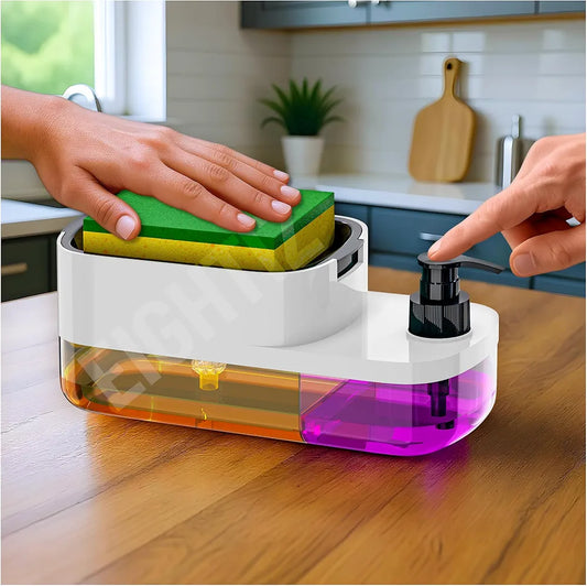 3 In 1 Liquid Soap Dispenser with Sponge Holder | Smart & Mess-Free Cleaning Tool